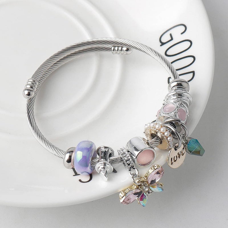 DS Charm Bracelets for girls,exquisite cute cartoon friendship bracelets Silver Stainless Steel Bangle with birthday Gift box, Adjustable girls jewelry Suitable for holiday gifts - Image 2